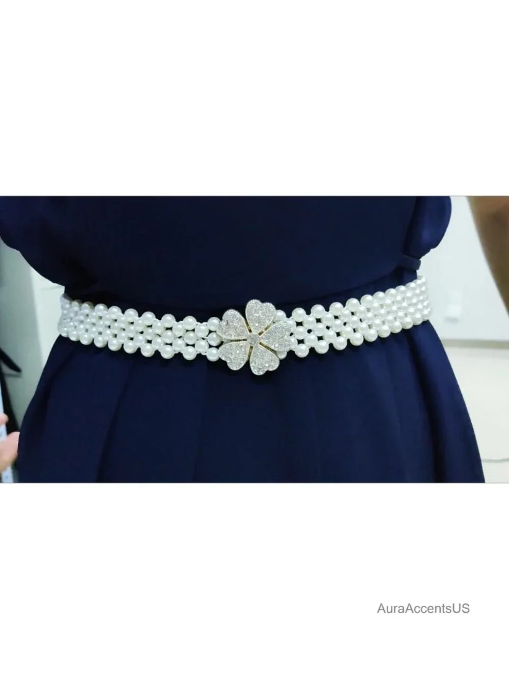 Elastic Waist Chain Pearl Belt Set with Rhinestones for Brides